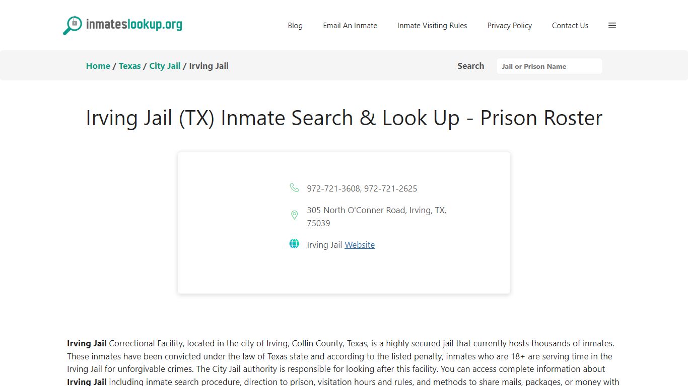 Irving Jail (TX) Inmate Search & Look Up - Prison Roster
